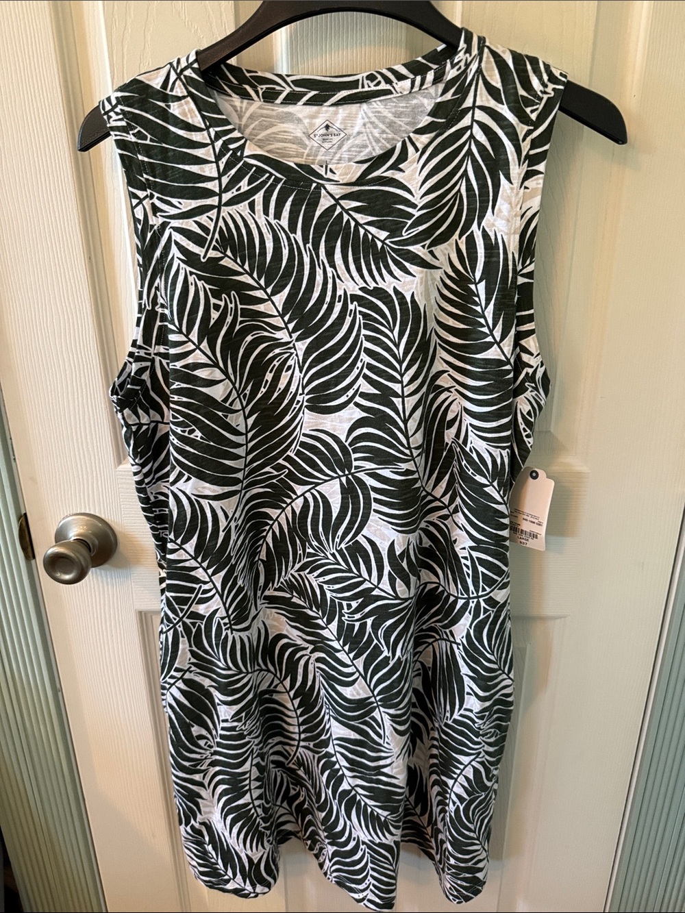 St. John's Bay Green & White Tropical Leaf Sleeveless Dress